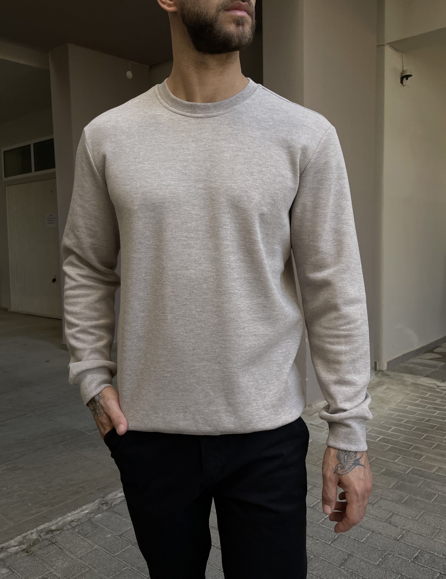 Ανδρική μπεζ πικέ μακρυμάνικη μπλούζα 4403B φωτογραφία